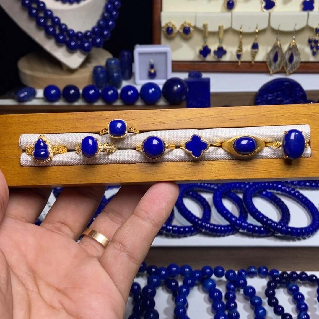 青金石银S925镀金镶嵌戒指多样性发一 下单备注款式