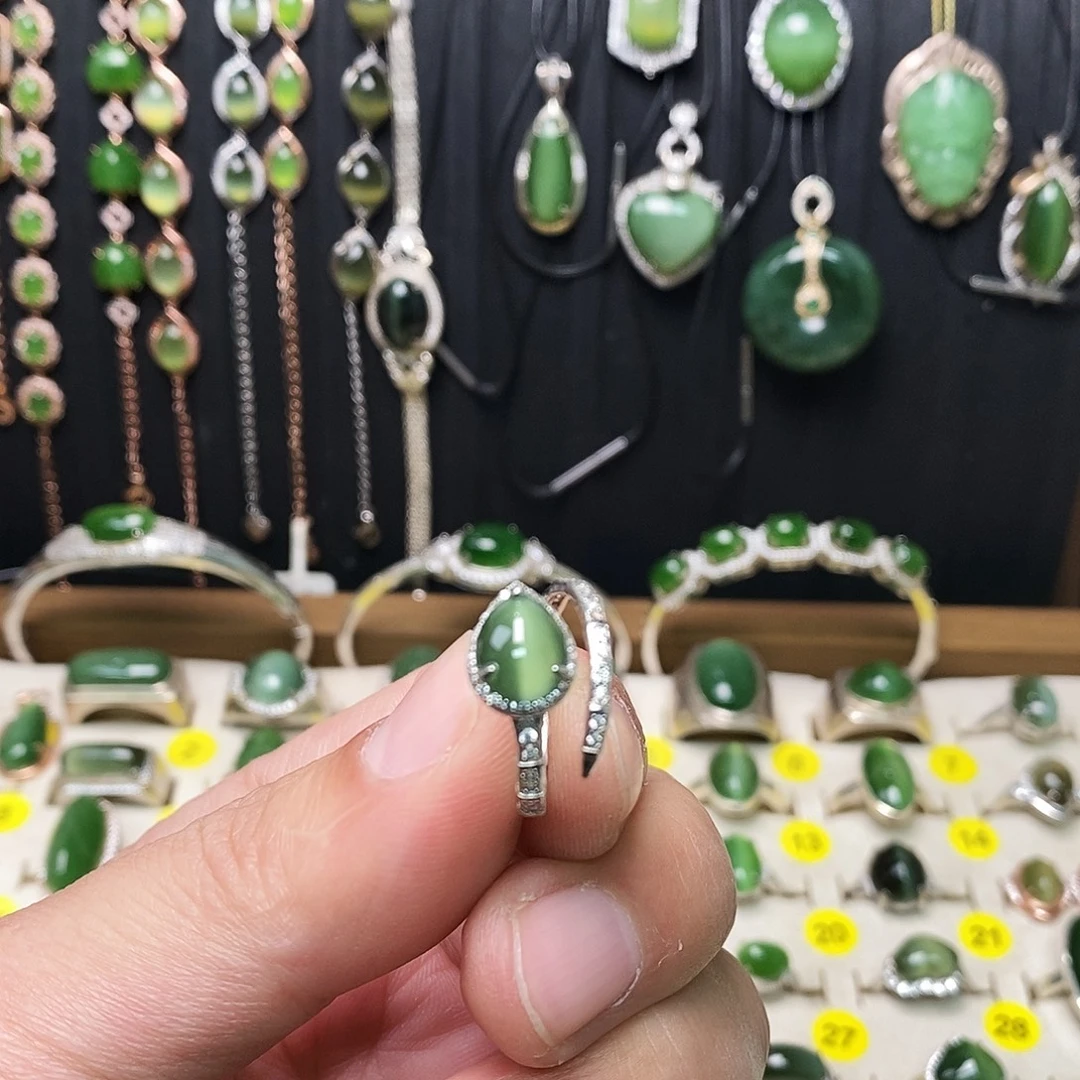 和田玉（碧玉）银S925镶嵌戒指