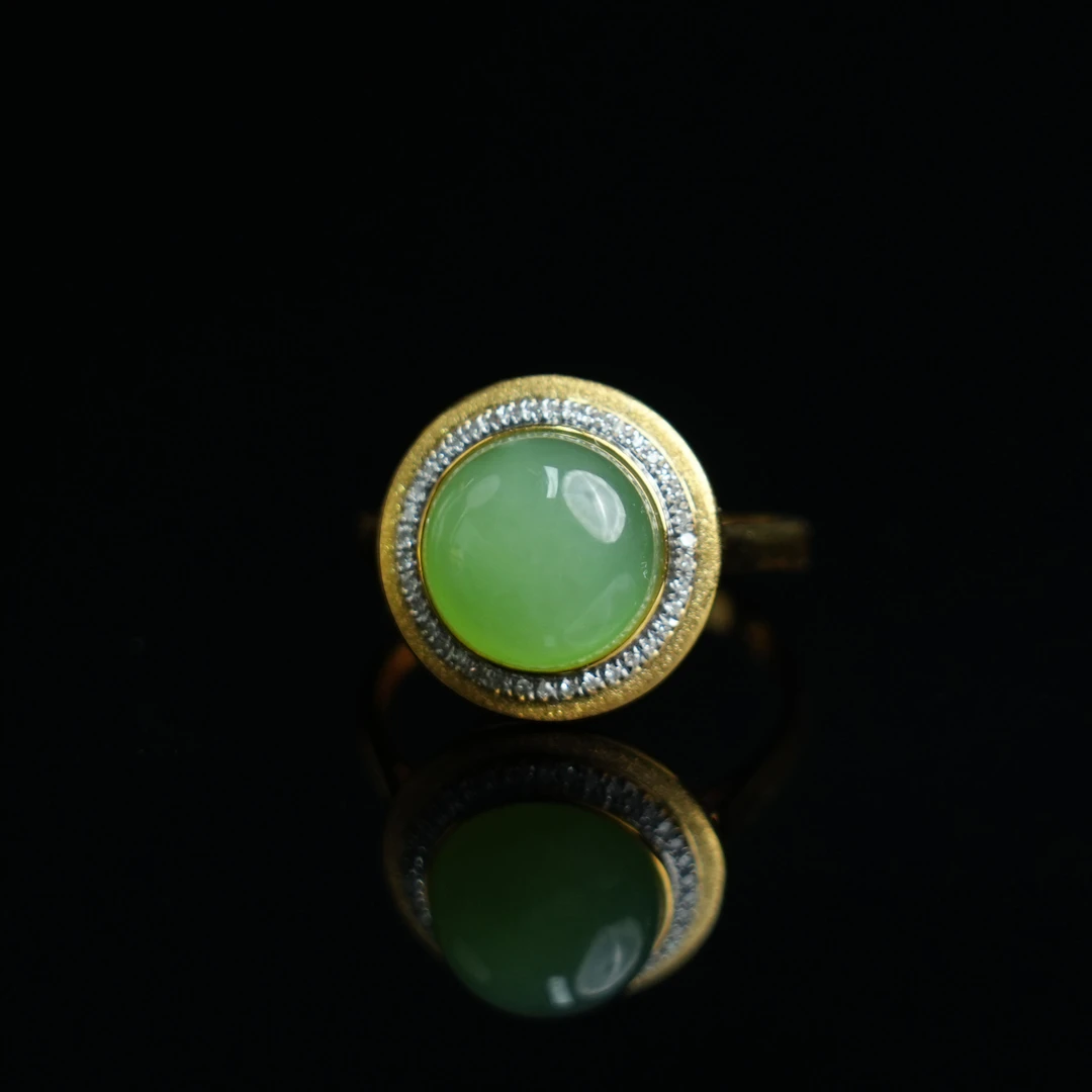 V姐|稀缺|和田玉苹果绿戒指 15h-18k-JZ8126