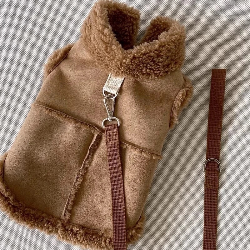 魔力家狗狗衣服百搭麂皮绒牵引马甲泰迪比熊加厚保暖冬天宠物衣服