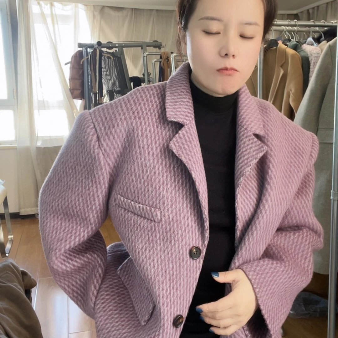 一****挂脖款28紫色人字纹大衣