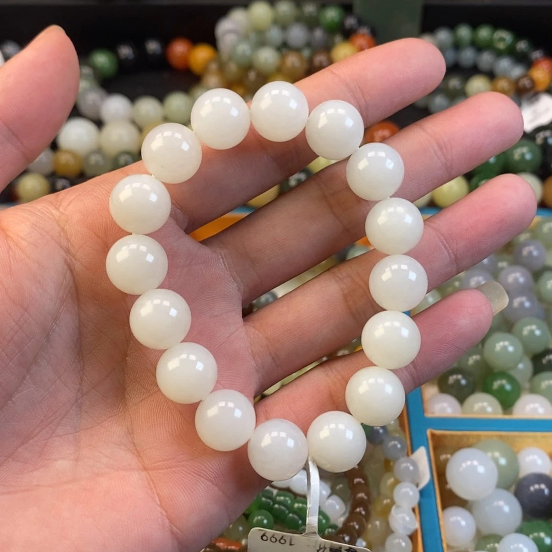 和田玉手串未镶嵌卡12白玉