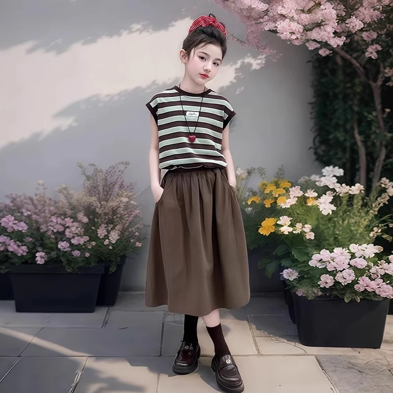 女童半身裙夏装2025新款洋气儿童套装裙夏季小女孩裙子大童装短裙