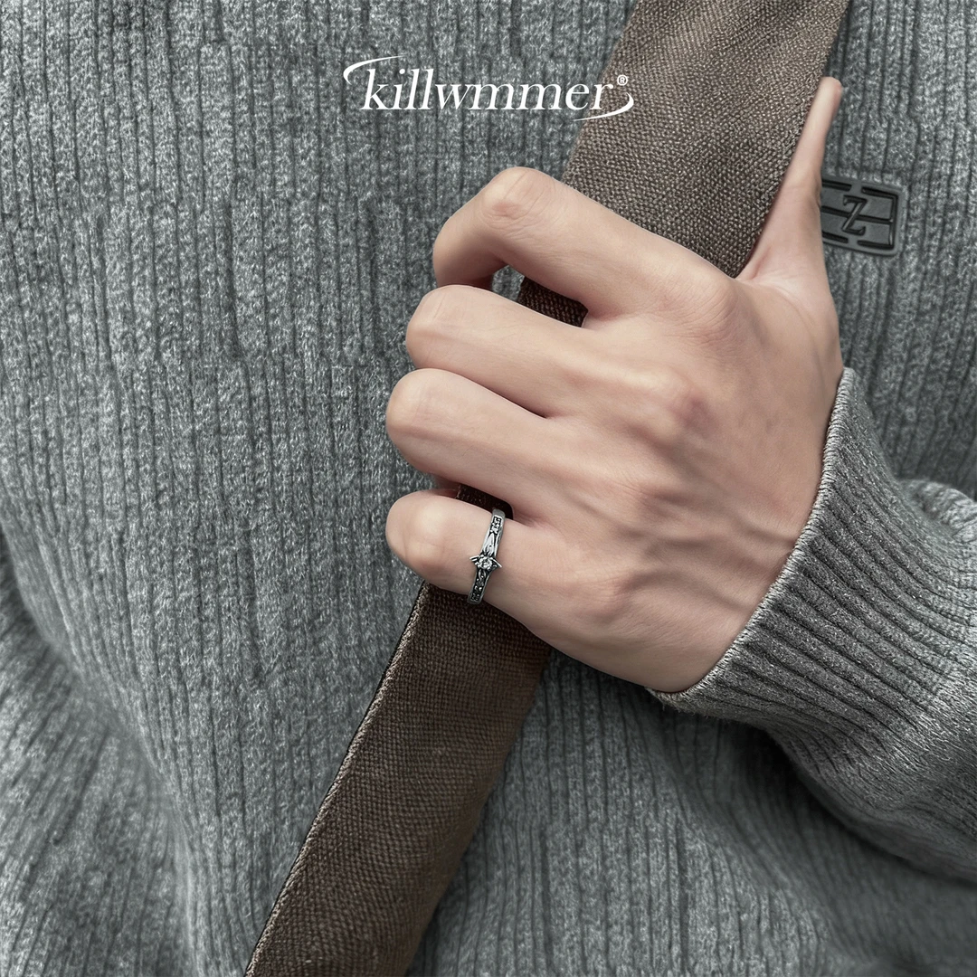 925银戒指 复古小众设计感单身尾戒男款星芒银戒指女冷淡风指环