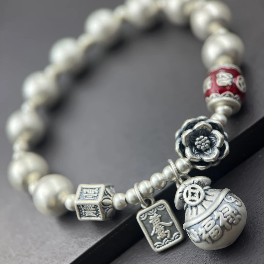 足银手链 186号足银999古法珐琅彩福袋银手链3D工艺送礼物约21克