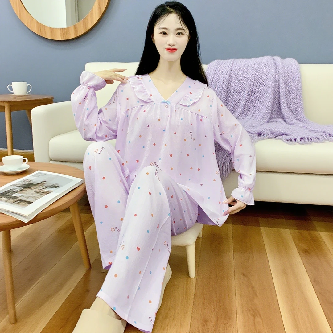 云朵棉薄款大码休闲睡衣女春秋2025新款日系可爱家居服套装Y173