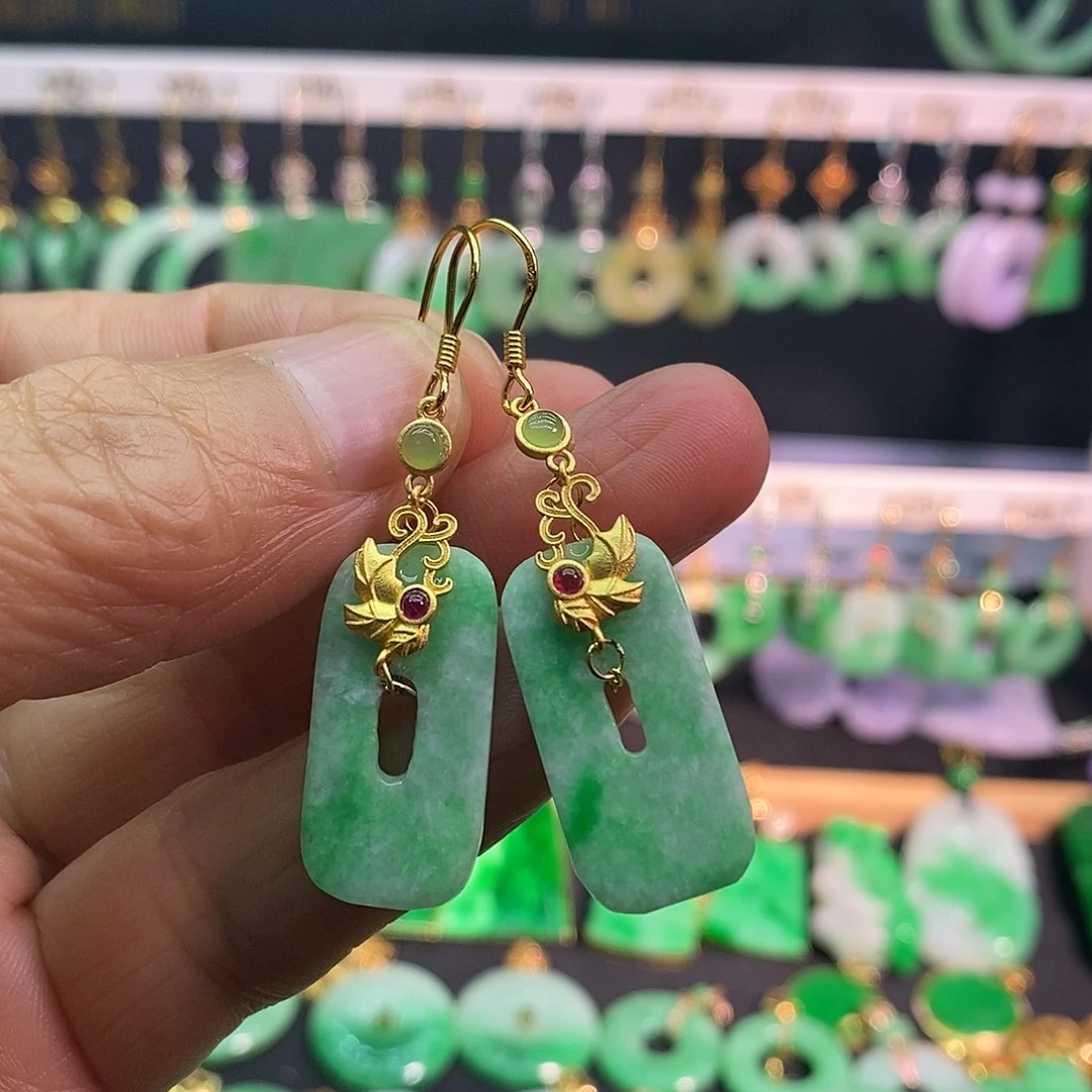 翡翠银S925镀金镶嵌耳饰耳饰