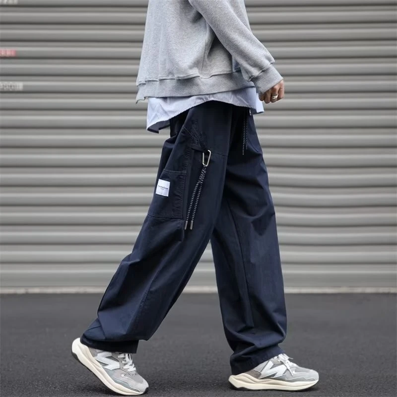 日系宽松直筒休闲裤男ins潮牌机能风港风复古运动多口袋工装长裤