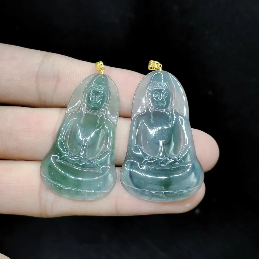 【老三珠宝】18k金翡翠观音吊坠赠链SY06【多样性发其一】约41-24-2mm