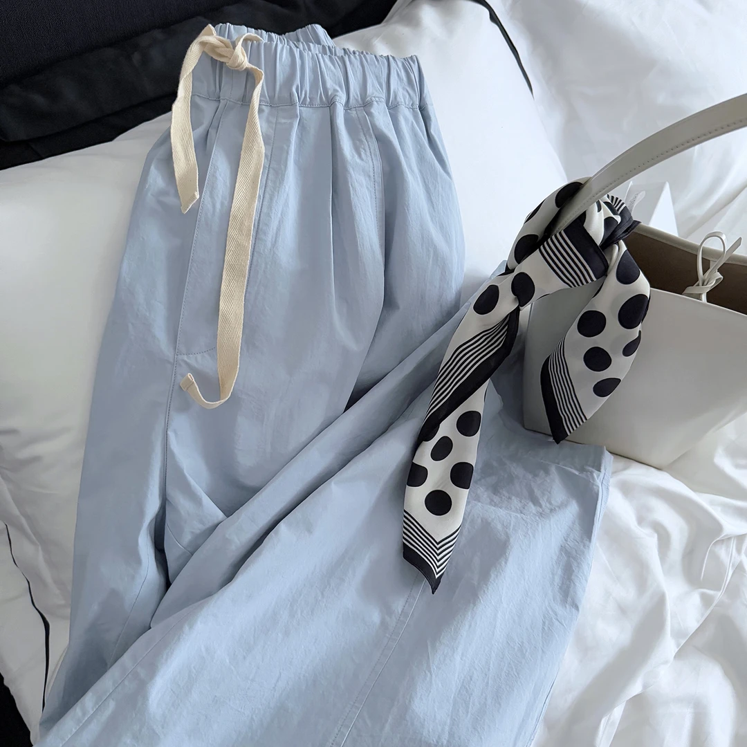 Vane｜“汽水”低饱和度海盐蓝编绳气球裤～