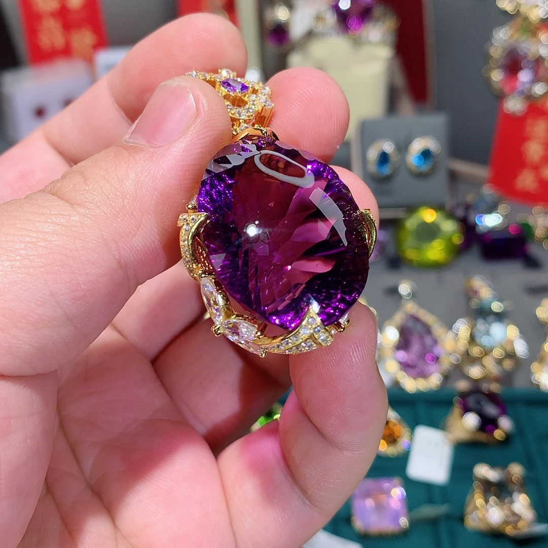 水晶吊坠银S925镶嵌吊坠