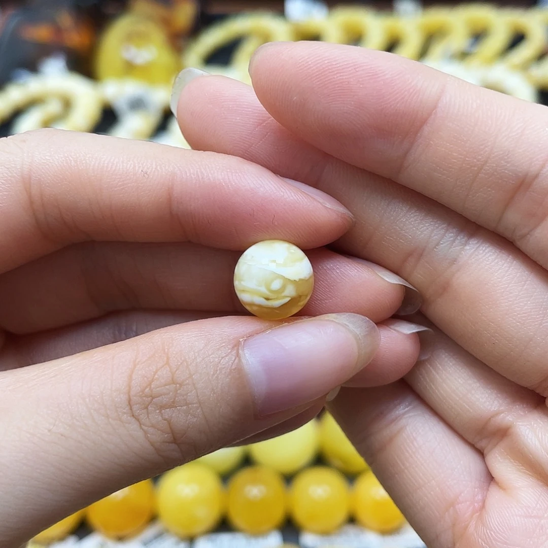 未镶嵌蜜蜡裸石九**圆珠10.6mm花粉开孔