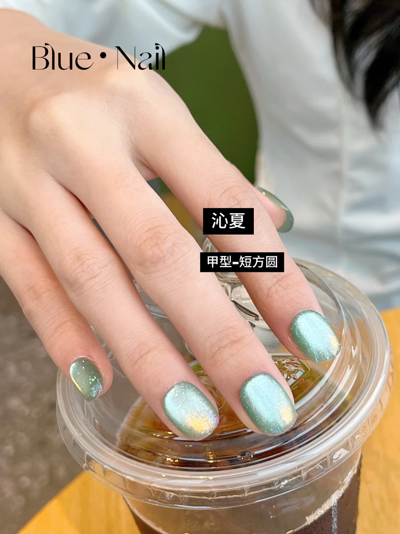 【新店福利】沁夏高级短款猫眼穿戴甲纯手工玻璃珠猫眼显白美甲