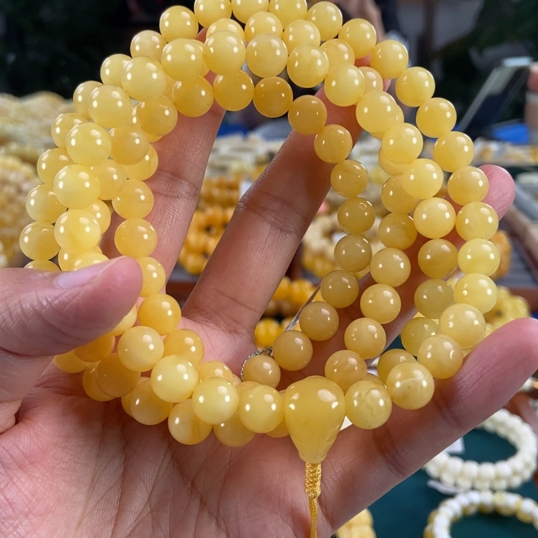 琥珀未镶嵌珠宝奇石9圆珠108串52.52