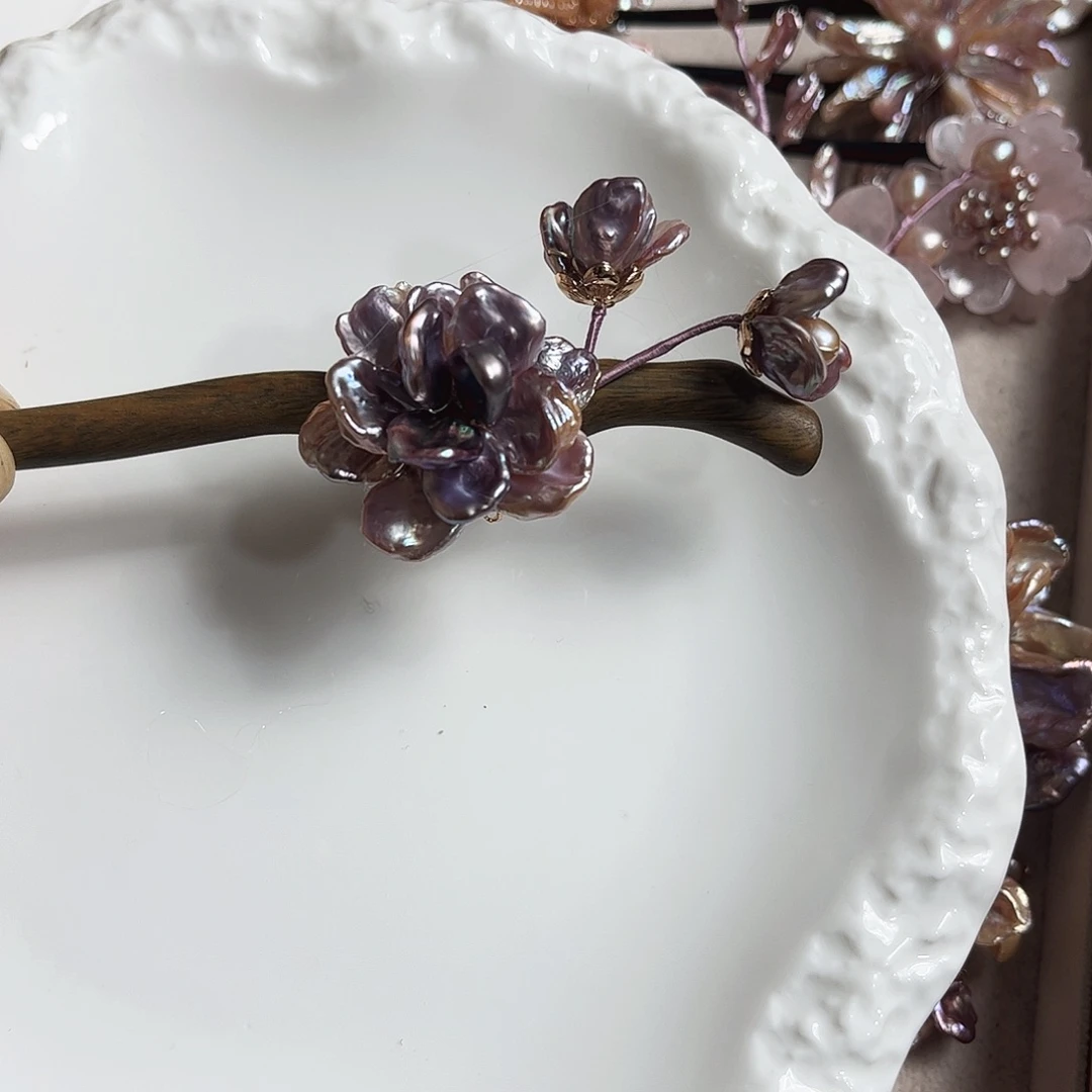 无铜合金紫色木质发簪