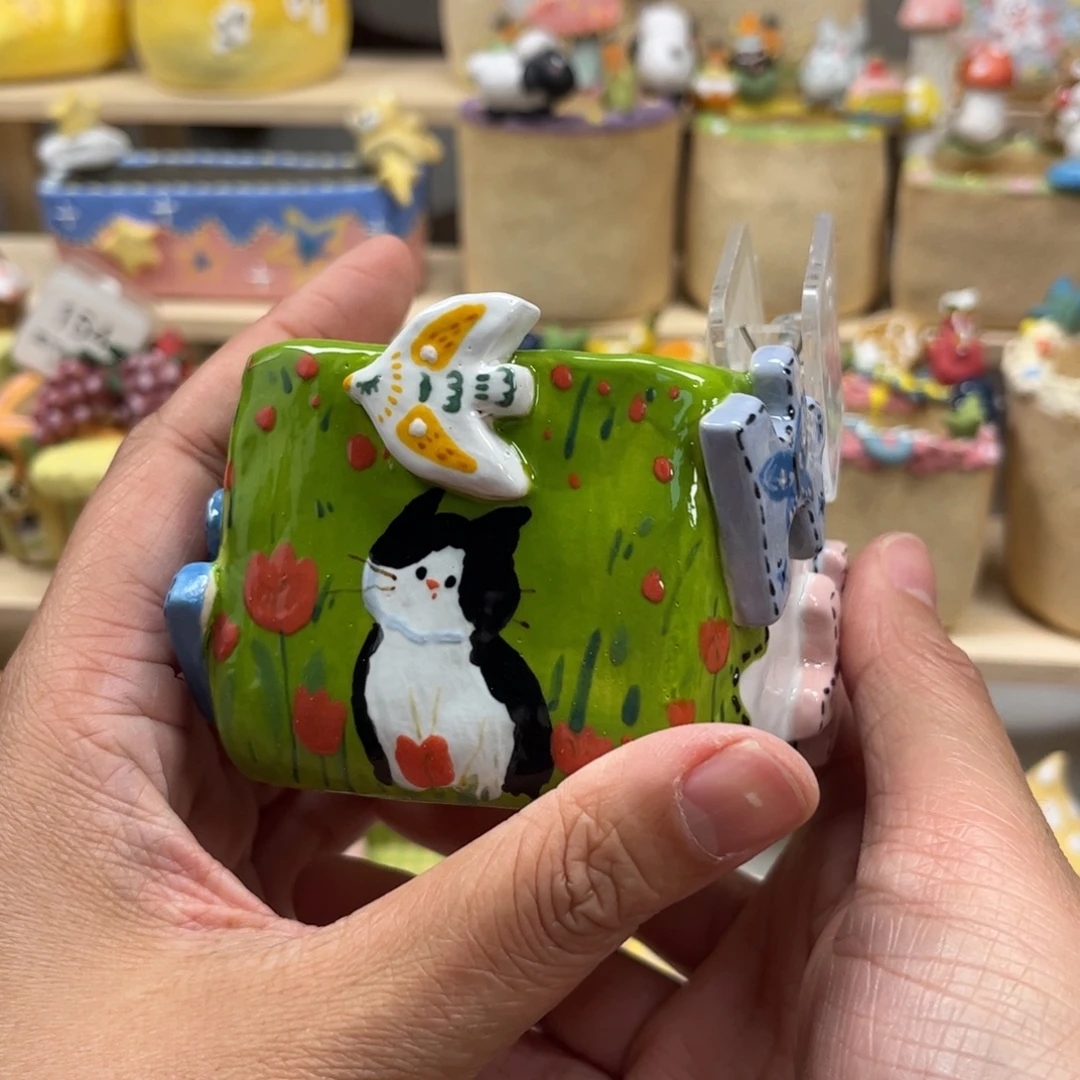 小***鱼783飞鸟花盆手绘花盆