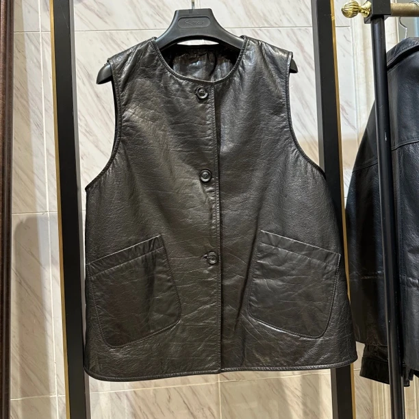 真皮油蜡牛皮马甲外套