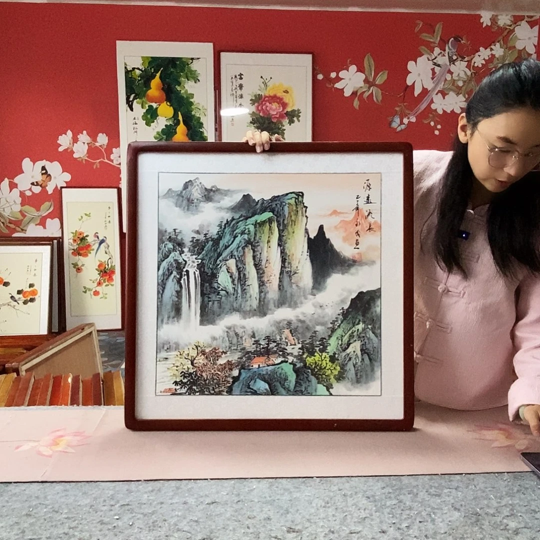 国画手写手绘带框包邮国画作品62✖️62