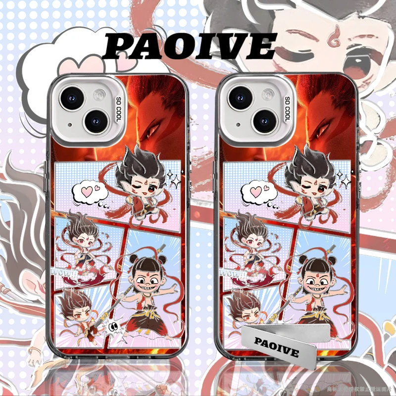 适用苹果华为vivo一加iPhone14小米手机哪吒贴图支架彩银手机壳