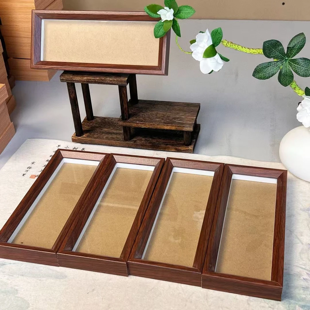 【四卡框】全新款双眼皮直角【胡桃色】四卡真玻璃相框拍一发五