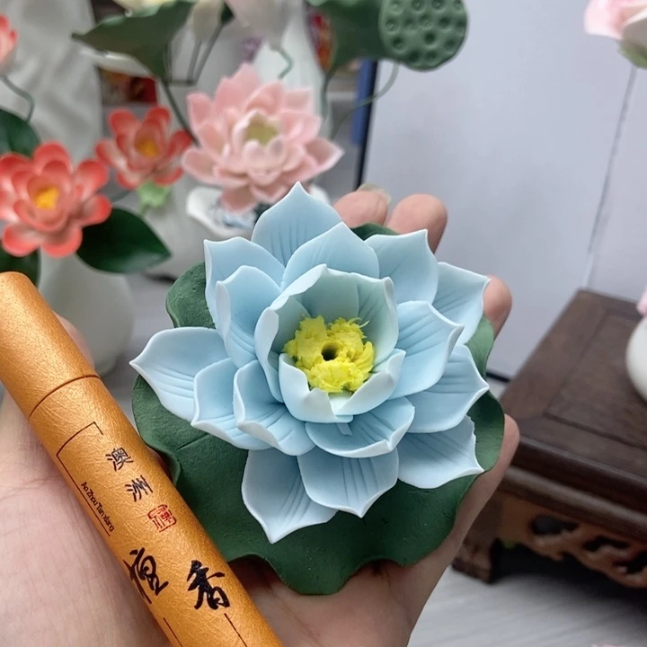 陶瓷手工制作陶瓷花荷花香插