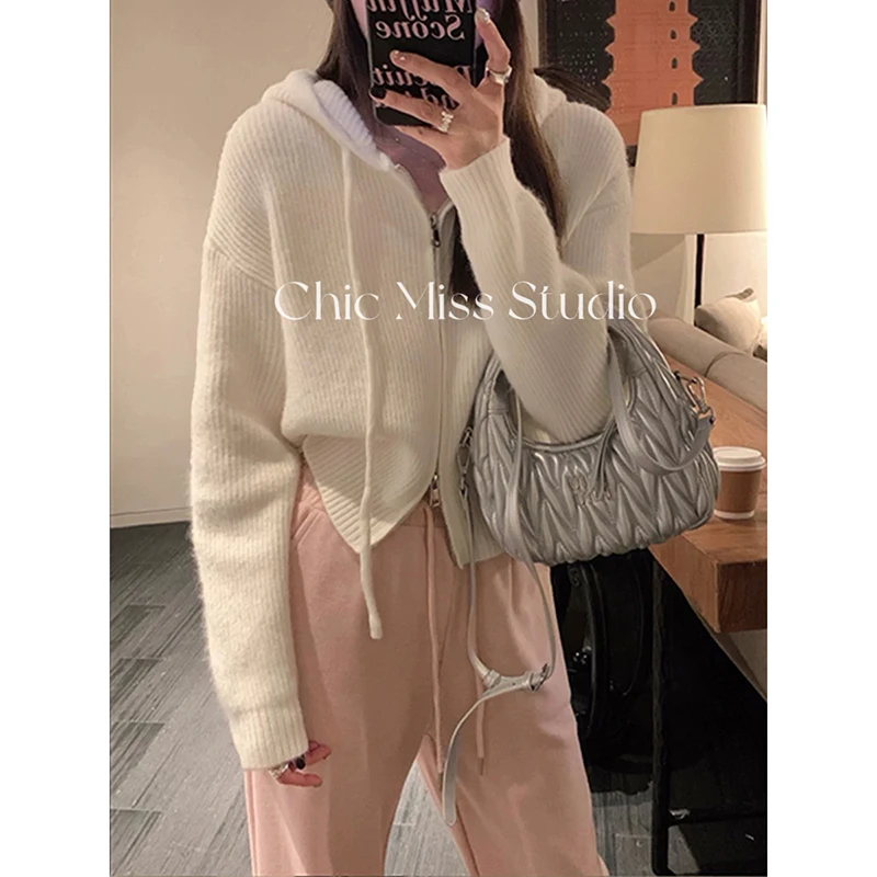 【粉色】3887开衫外套超柔软高品质连帽针织上衣