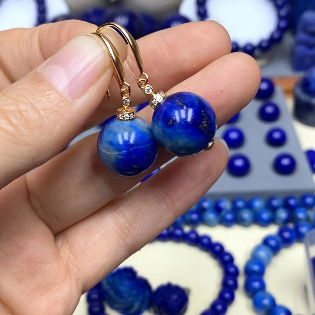 青金石银S925镀金镶嵌耳饰