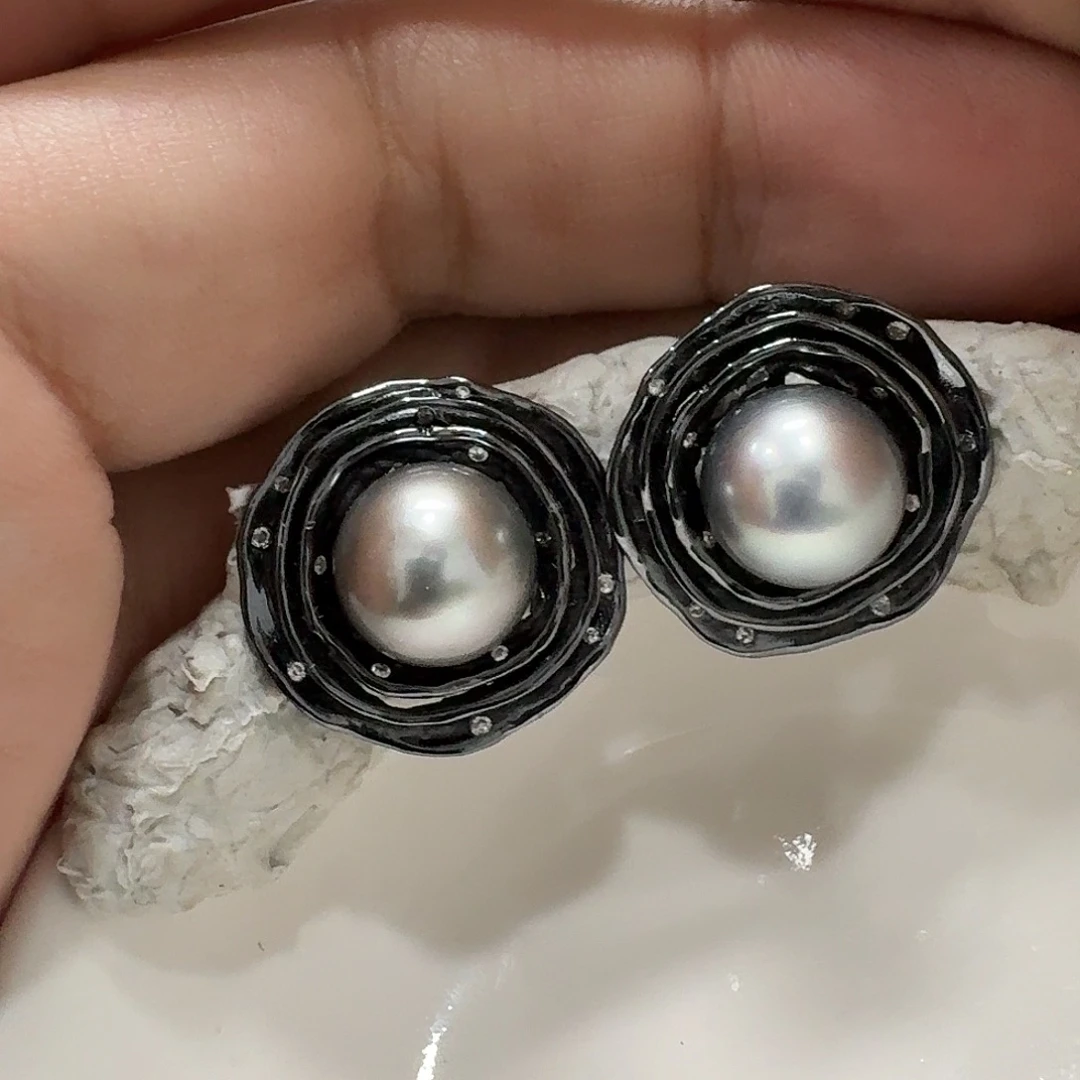 银S925镶嵌耳饰海水珍珠