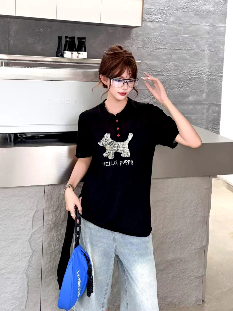 POLO衫短袖减龄常规款宽松型刺绣宽松运动时尚休闲显瘦百搭设计感