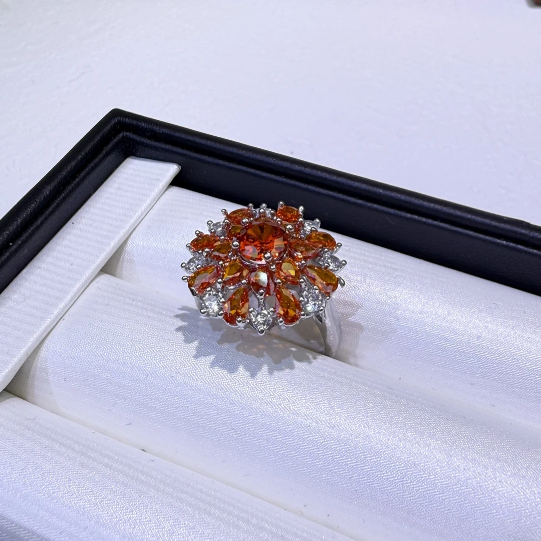 铜合金锆石戒指 CL7015-桔红满镶戒指时尚欧美