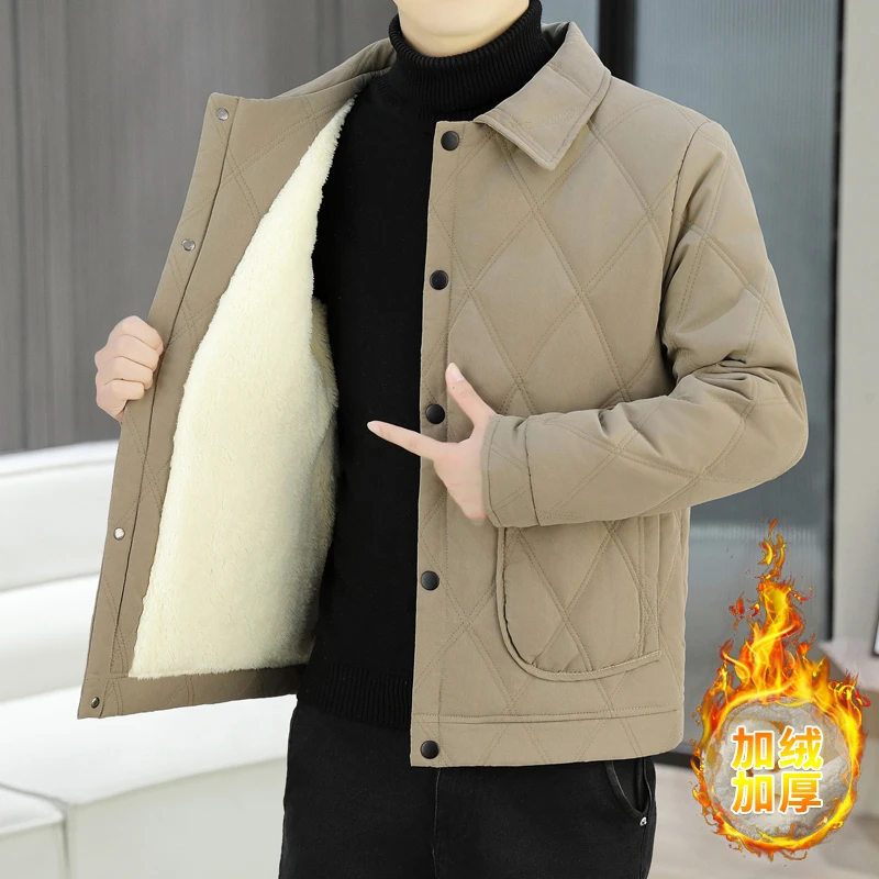 翻领夹克男士秋冬季加绒加厚褂子上衣服休闲百搭潮牌保暖工装外套