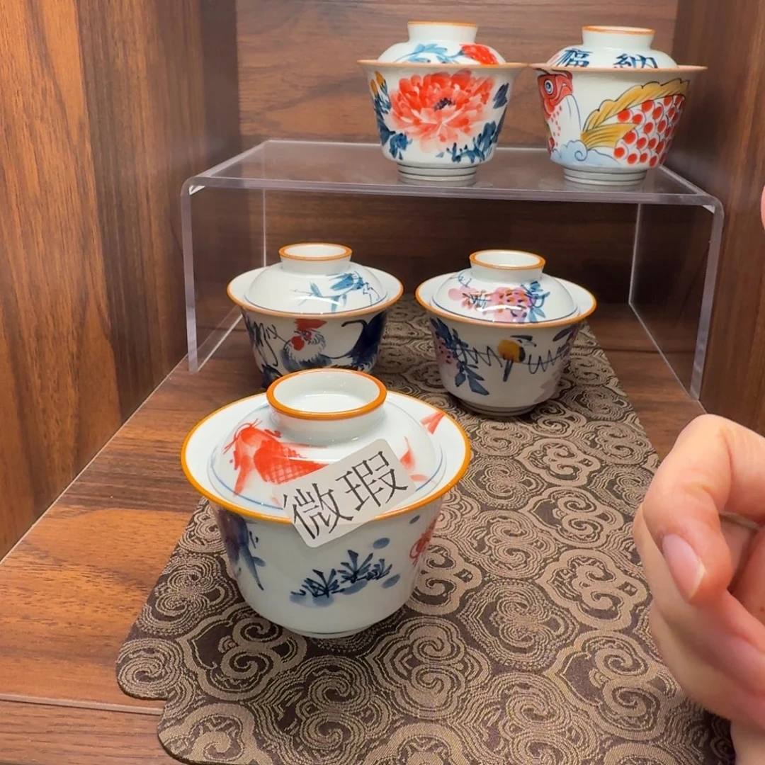 釉下手绘茶具微瑕