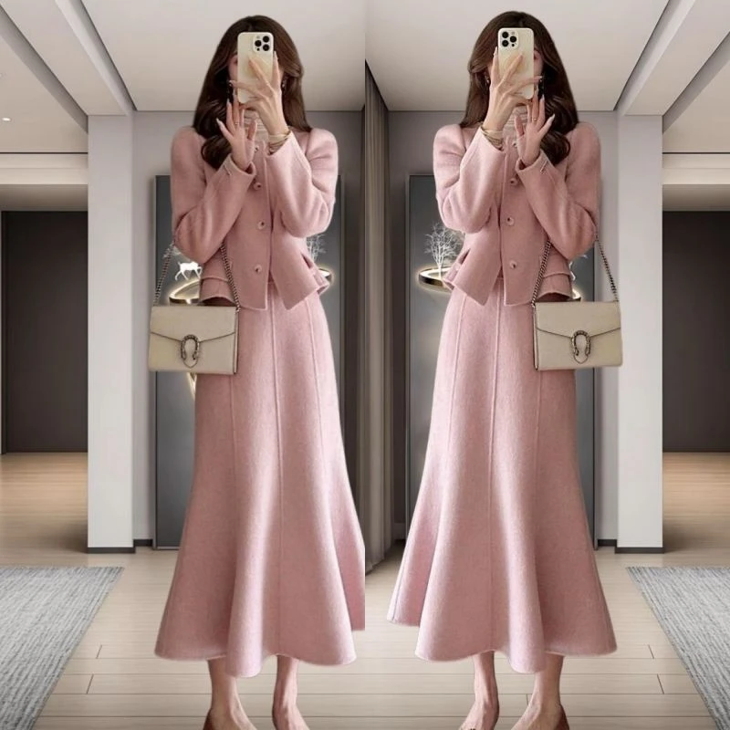 单/套装 高端大码胖mm富家千金气质高级感上衣半身裙小香风套装裙