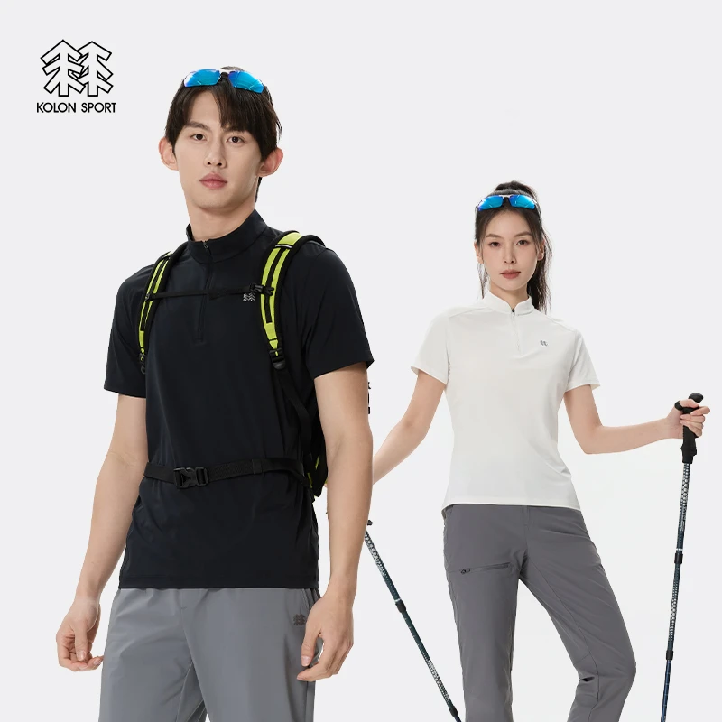 KOLON SPORT可隆情侣半拉链短袖吸湿速干T恤亲肤透湿轻薄夏上衣