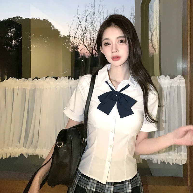 东鲸岁时记jk制服原创日系收腰显瘦川铃奈衬衫蓝雾冰茶百褶裙套装