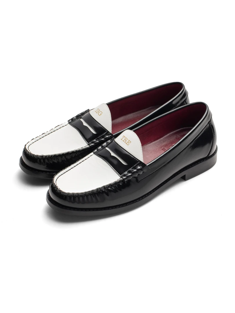 TREclub联名Ins Gale撞色双拼头层牛皮开边珠乐福鞋