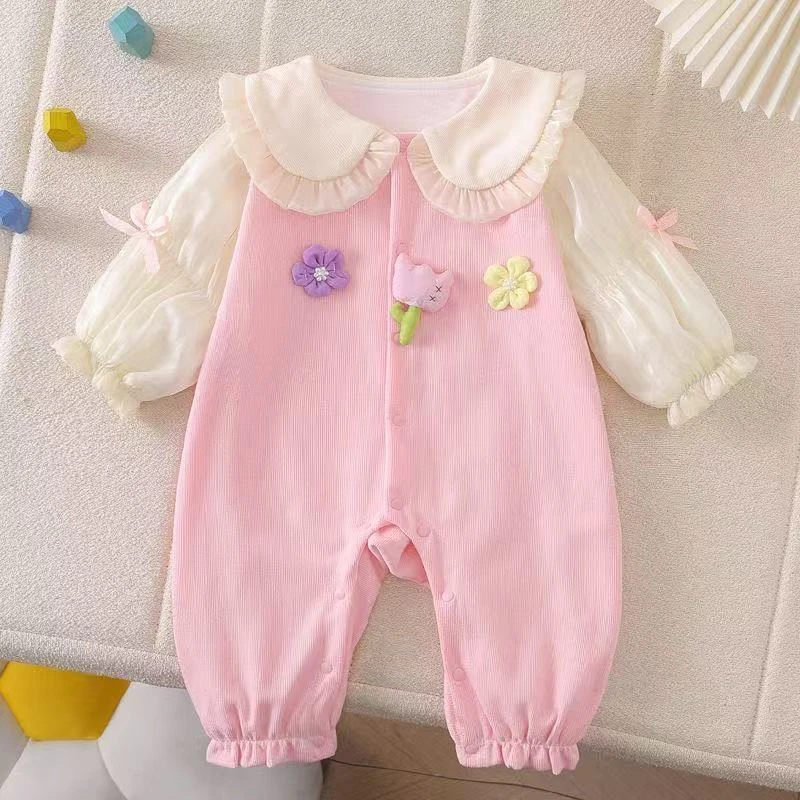 春秋新生儿爬服公主外出服哈衣婴幼儿衣服婴连体衣满月洋气宝宝