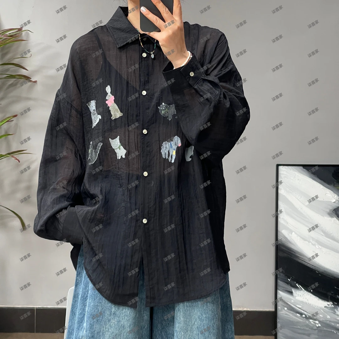 1211防晒衬衫休闲百搭复古潮流宽松长袖衬衣韩版港风日系设计感ns