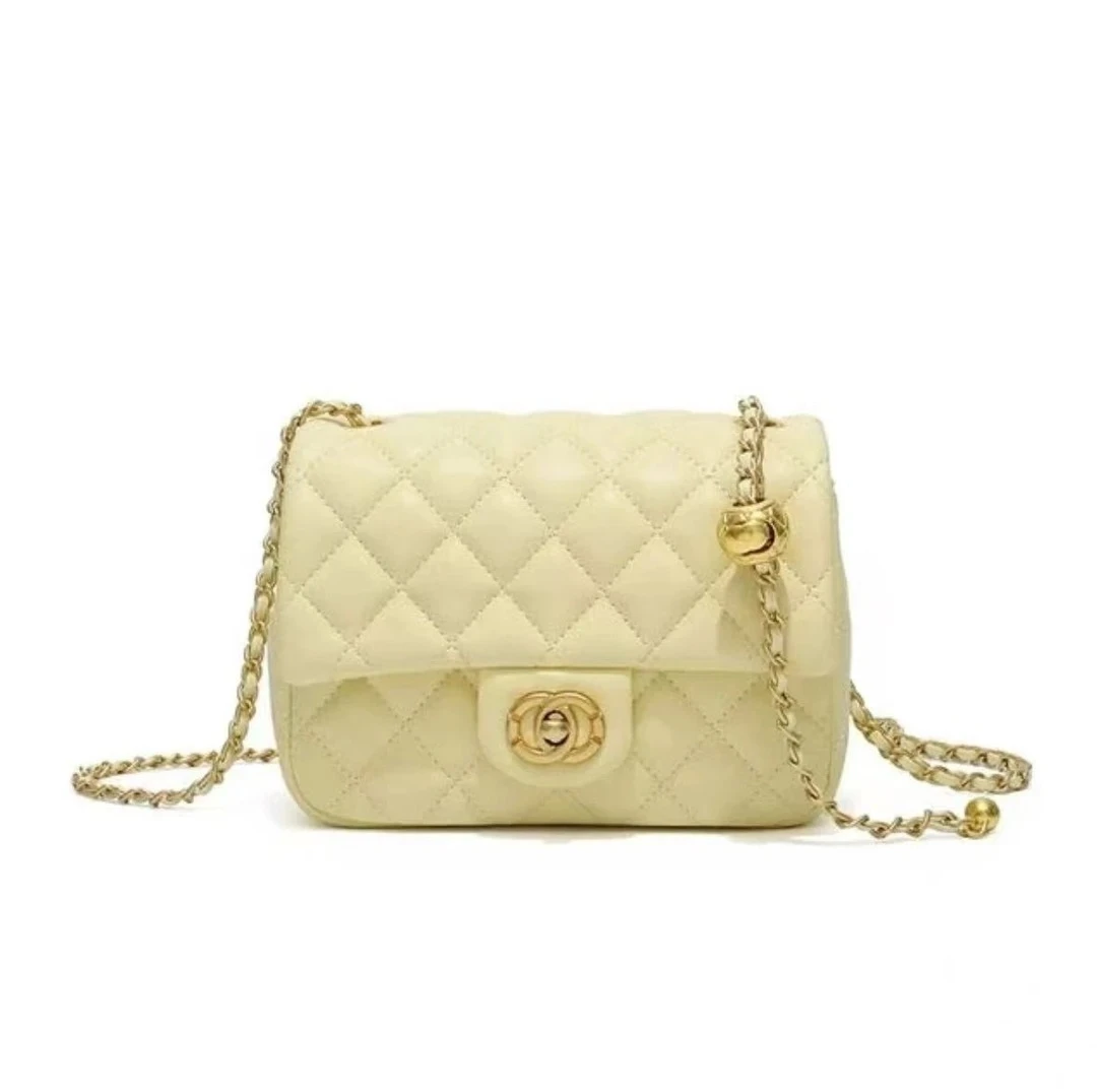 （方胖子）轻奢质感菱格链条包锁扣小方包