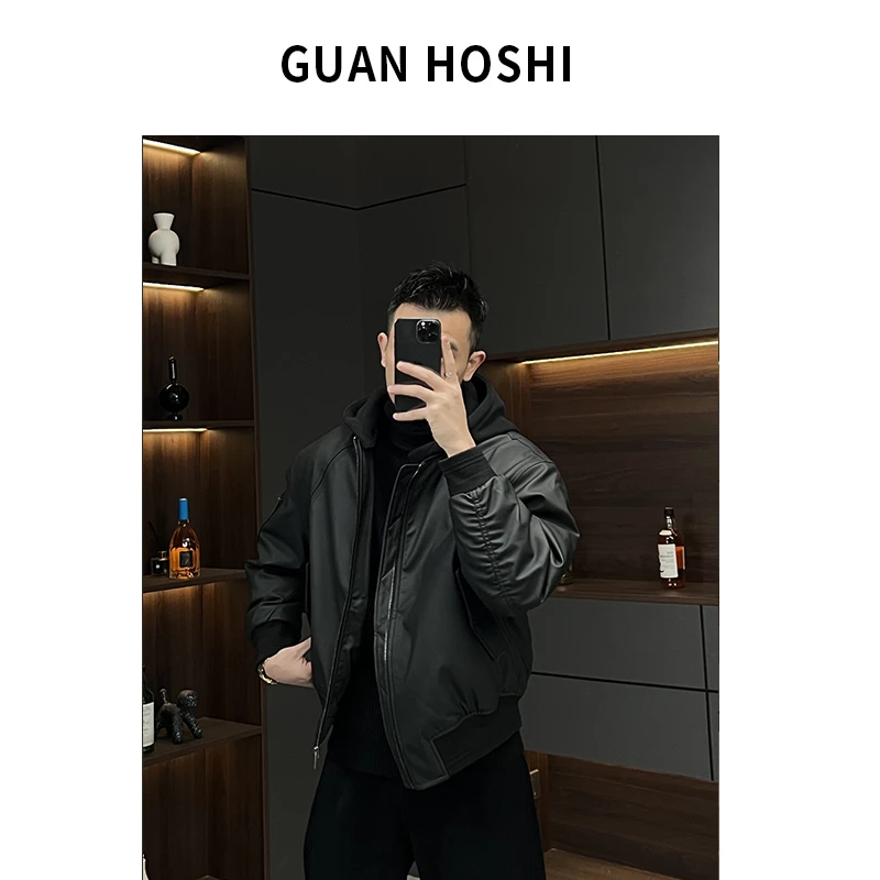 【冠什么希男装】冬季90白鸭绒皮衣连帽羽绒服可拆卸宽松保暖外套男