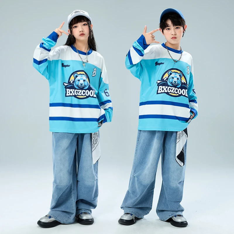 儿童hiphop街舞服装男女童嘻哈长袖T恤练功服少儿架子鼓演出服装