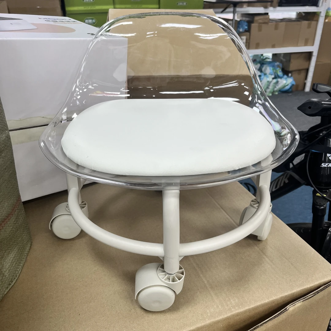 亚克力高透LOUGE凳子带滑轮带靠背【随机颜色】