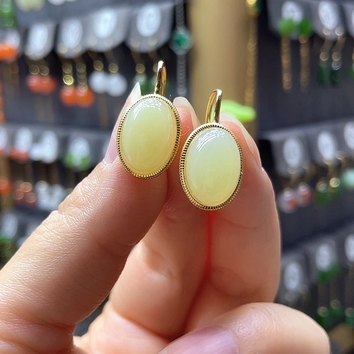 和田玉银S925镶嵌耳饰