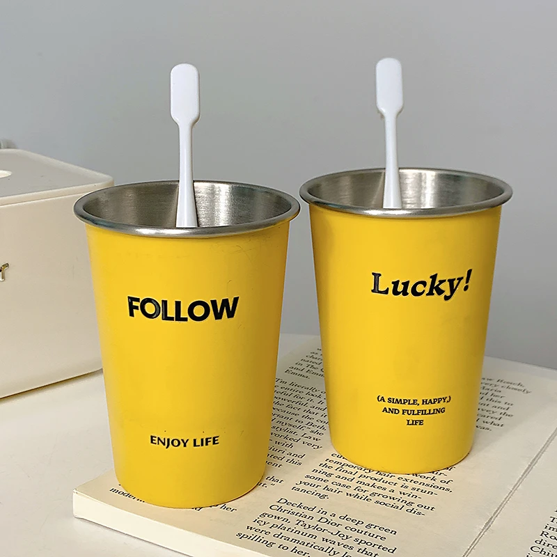 卡通字母款加厚洗漱刷牙不锈钢学生漱口情侣创意黄色高颜值简约