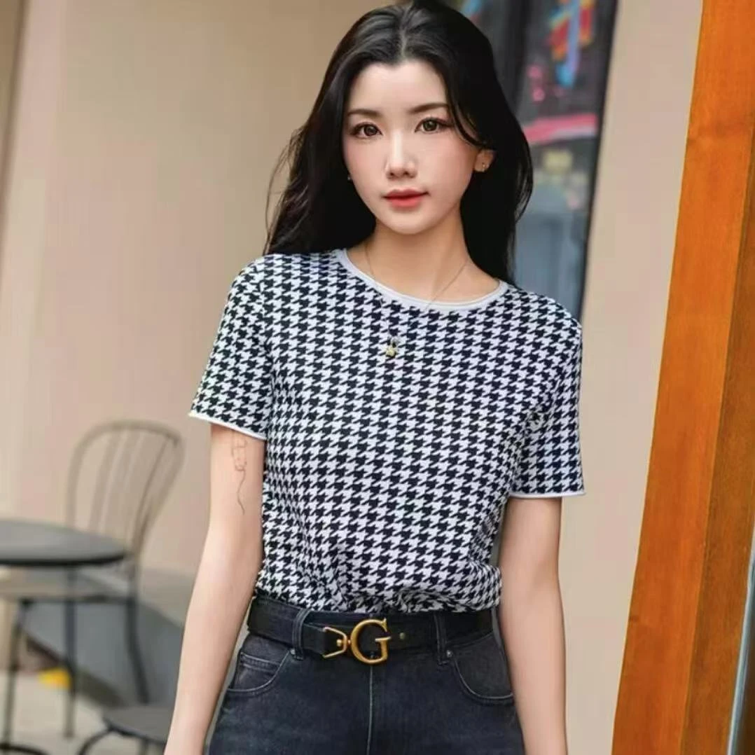 GIRDEAR/哥弟1399645 经典时尚气质百搭黑白千鸟格格纹