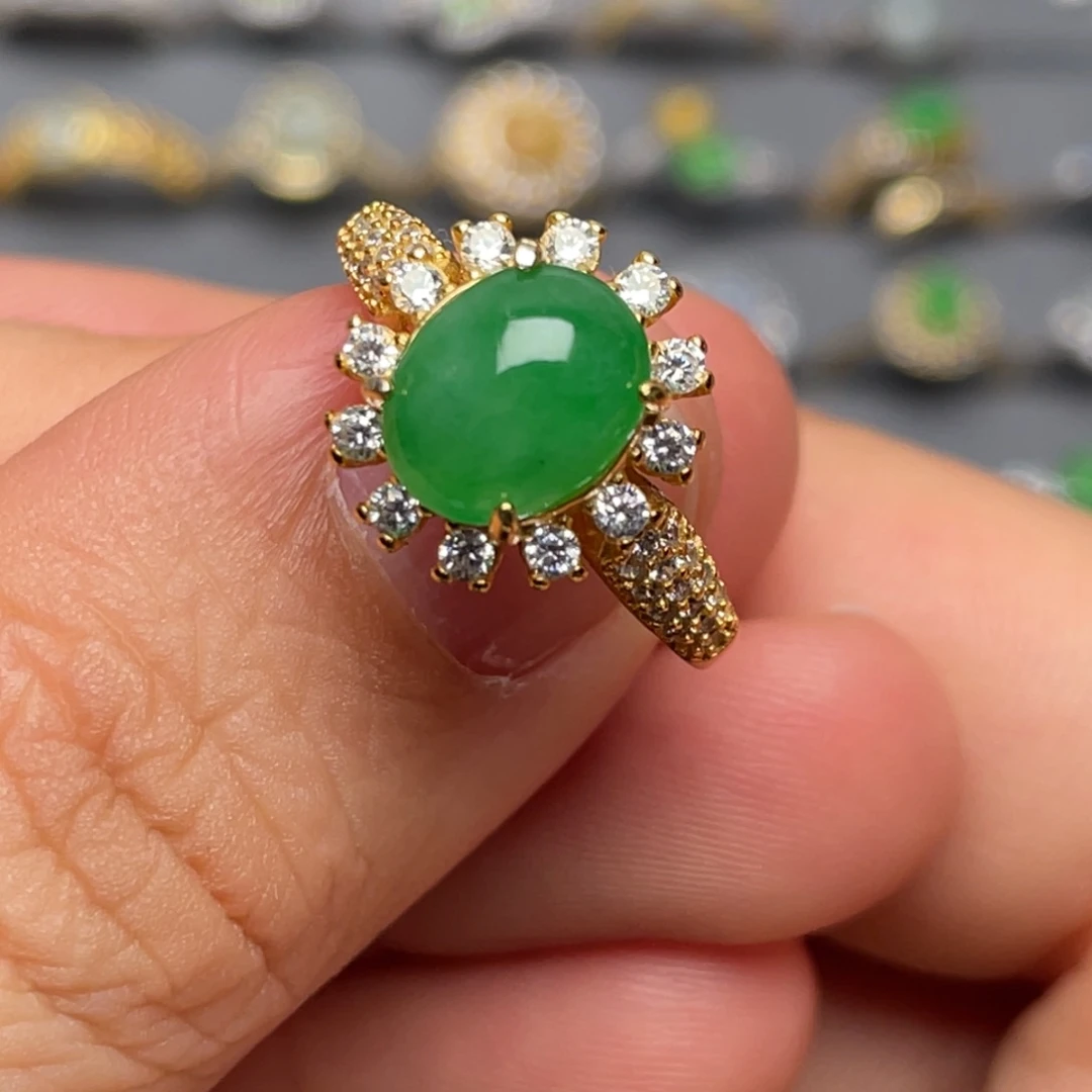 翡翠戒指银S925镶嵌纯天然缅甸翡翠