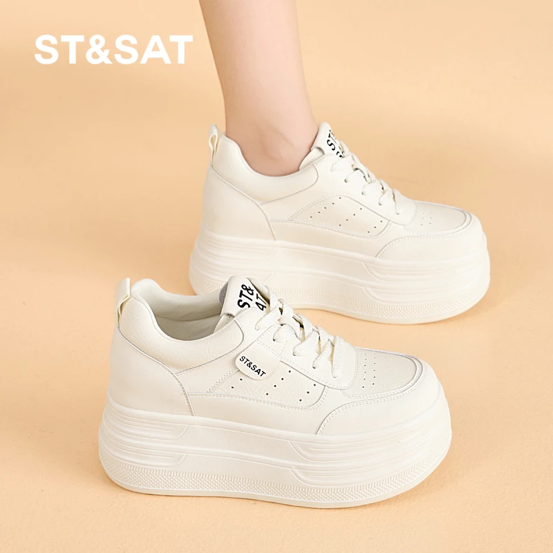 星期六9CM内增高小白鞋女2025春季新款小个子休闲百搭厚底板鞋