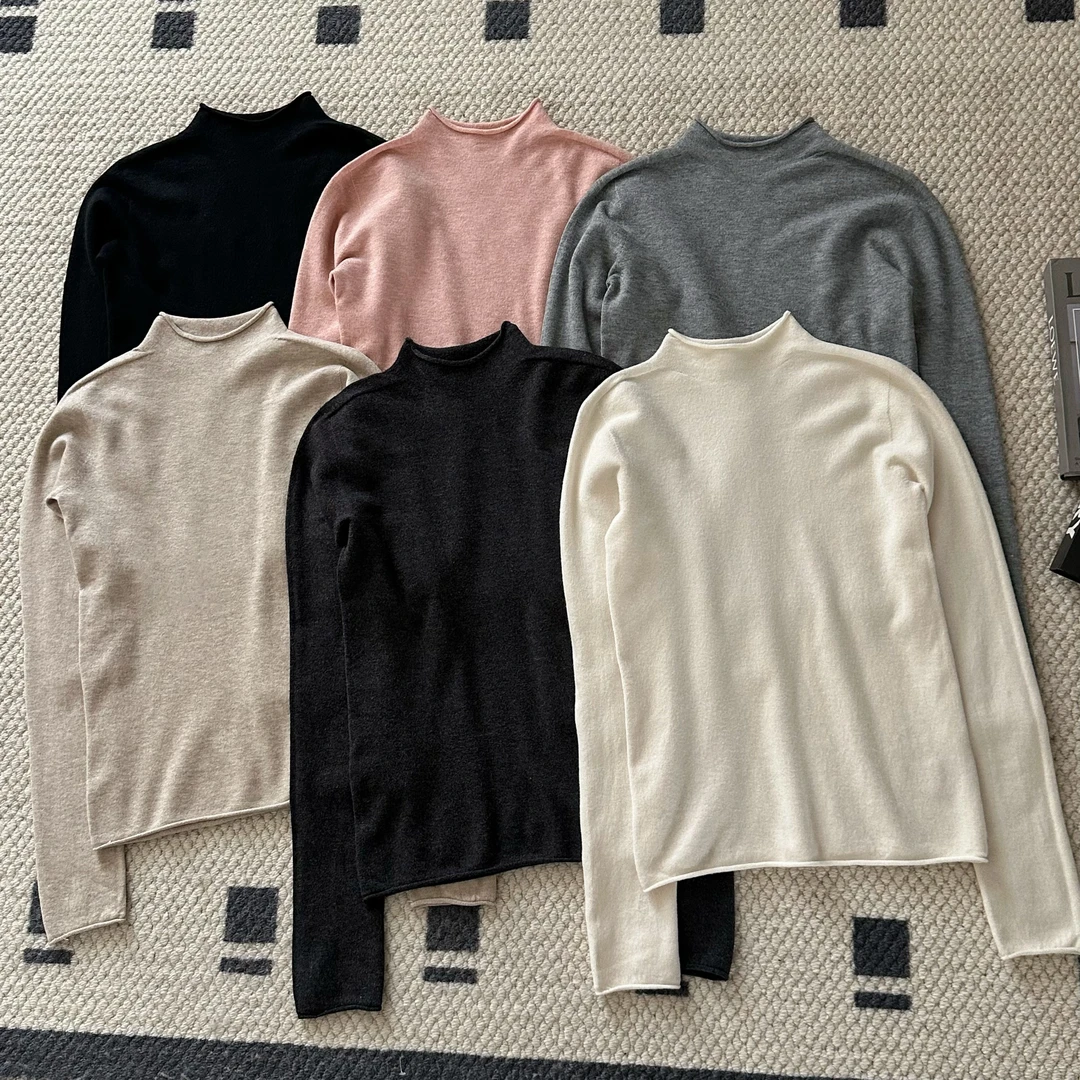 【米可家】超舒服软糯的无缝一体卷边羊毛打底衫2600