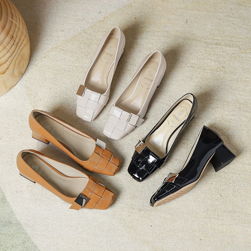 粗跟高跟鞋2025夏季新款时尚百搭高跟法式铁扣气质职业技工单鞋女