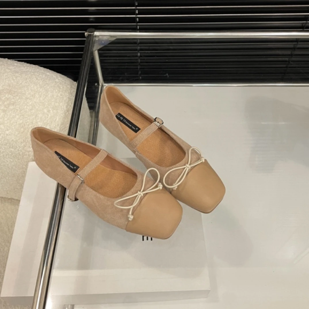 VEEFSHOW 422-2 平底浅口玛丽珍鞋百搭温柔复古粗跟方头单鞋女